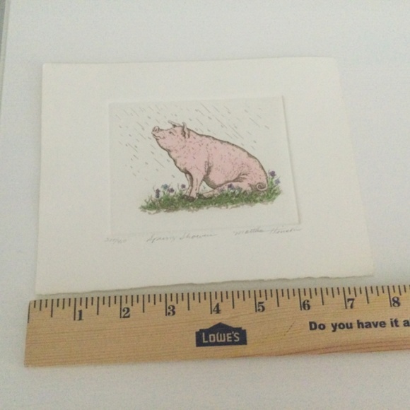 Martha Hinson Signed Numbered Print Ready to Frame - Spring Showers Pig - Picture 3 of 5
